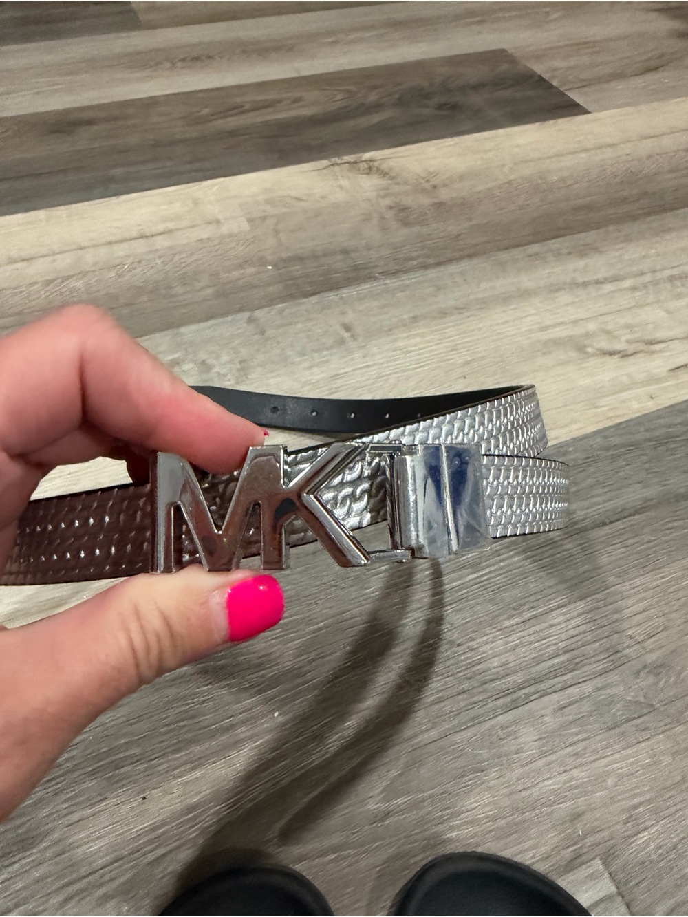 Michael Kors Silver Metallic MK Logo Belt